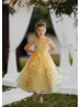 Pearl Beaded Neck Lace Tulle Flower Girl Dress With Horsehair Hem